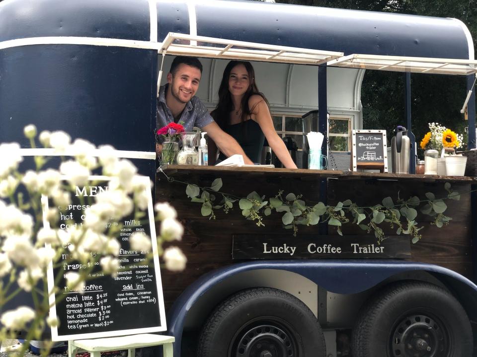 Lucky Coffee is a mobile coffee bar founded by Savannah Logan (right) and constructed with Wesley Regnier (left). A brick-and-mortar location is now open in South Asheville.