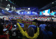 A general view as the athletes are presented during the Opening Ceremony.