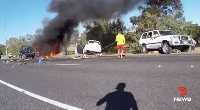 The horrific fatal crash scene. Picture: 7 News