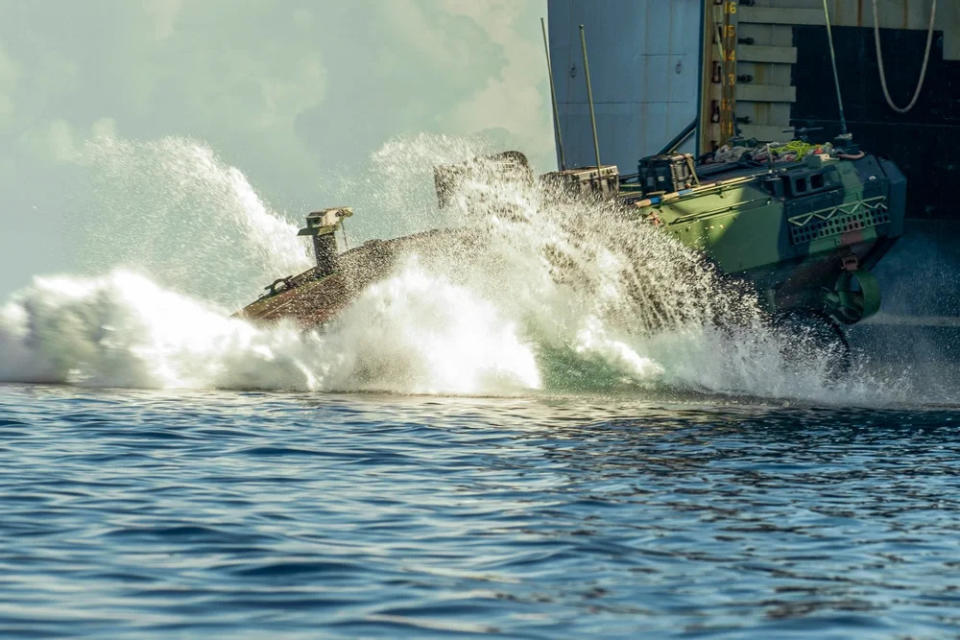 <em>An ACV rolls out of USS </em>Harpers Ferry<em> (U.S. Marine Corps)</em>