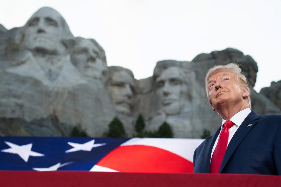 President Donald Trump arrives for the Independence Day events at Mount Rushmore National Memorial in Keystone, South Dakota, July 3, 2020. (Saul Loeb/AFP via Getty Images)