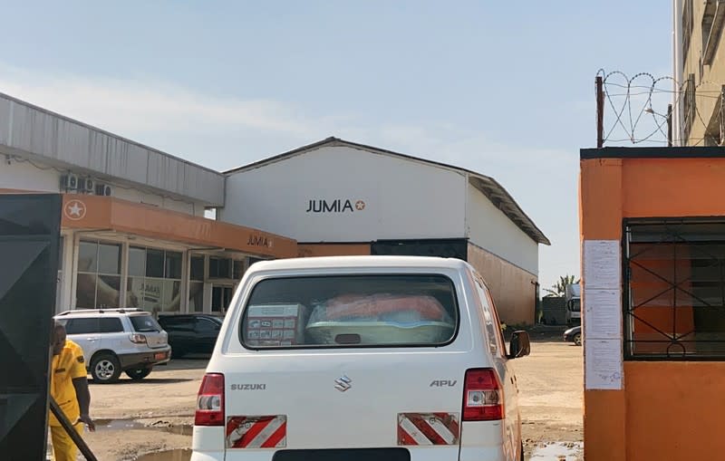 A vehicle is seen entering Jumia Technologies headquarters in Douala