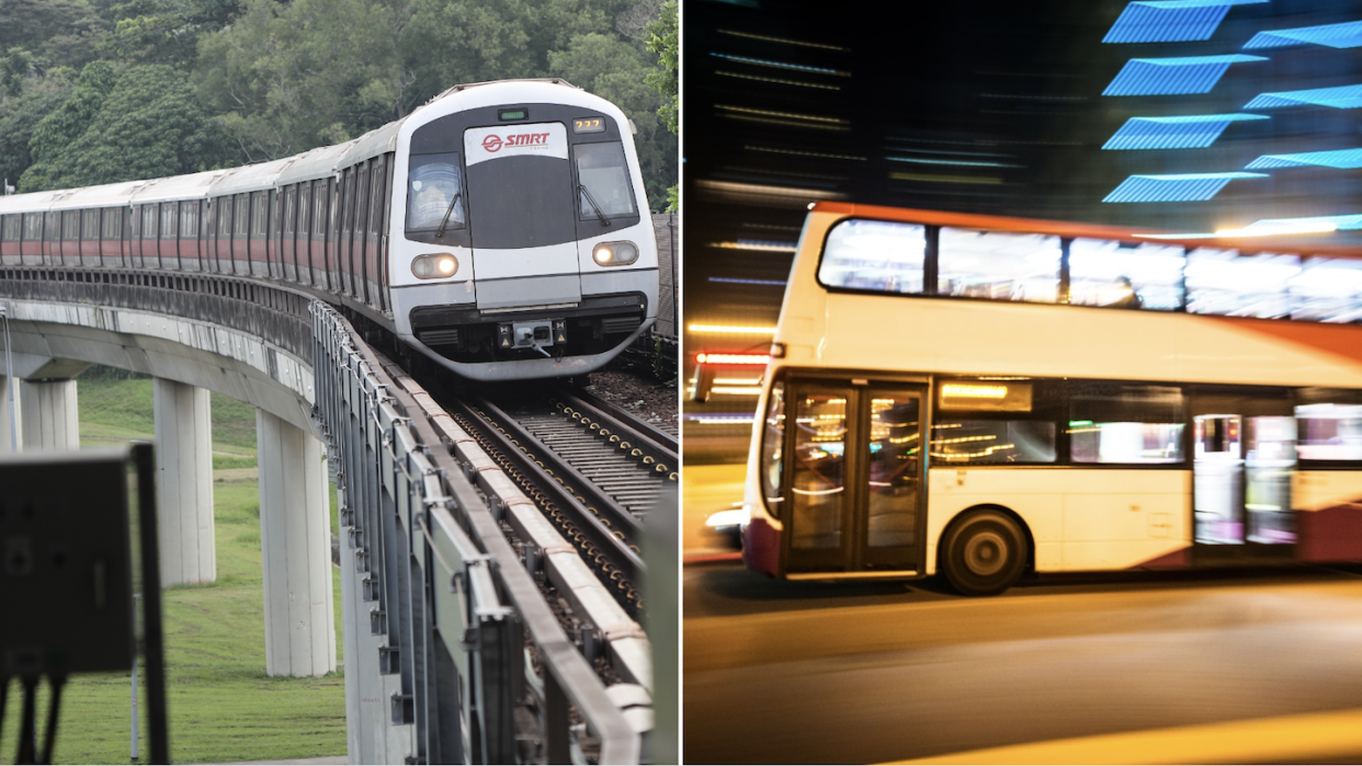 SMRT train (left) and Singapore bus at night (Photos: Getty Images) 