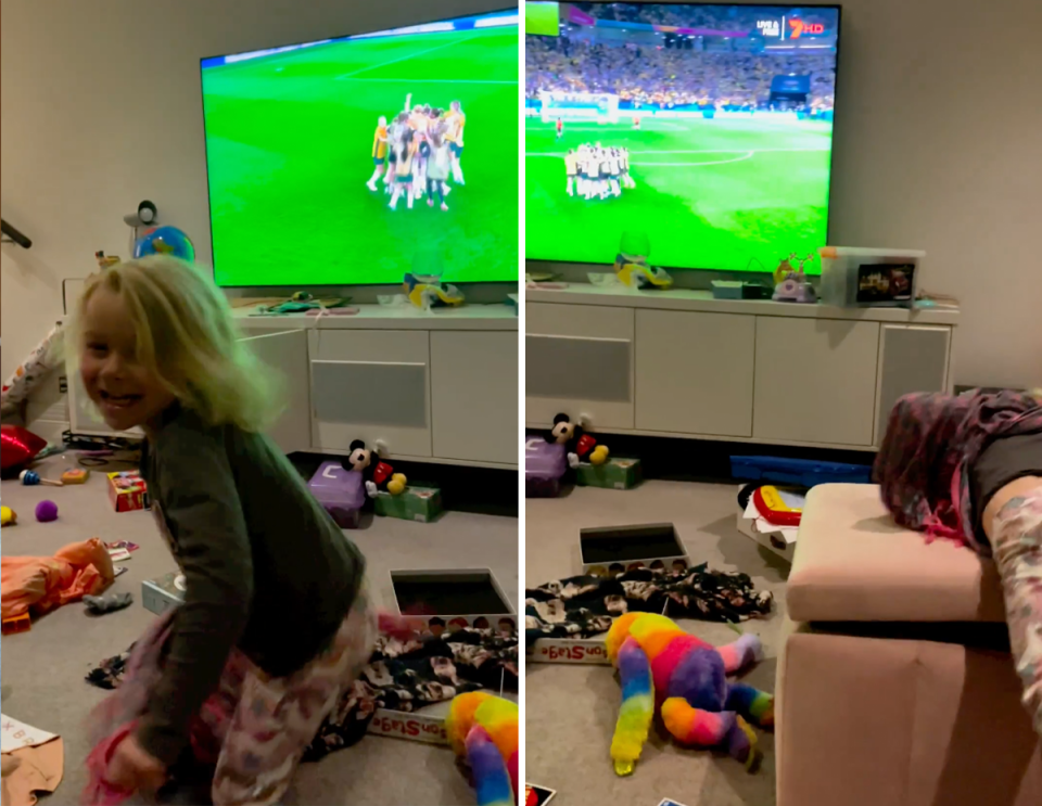 Carrie Bickmore's daughter Adelaide dancing in the living room.