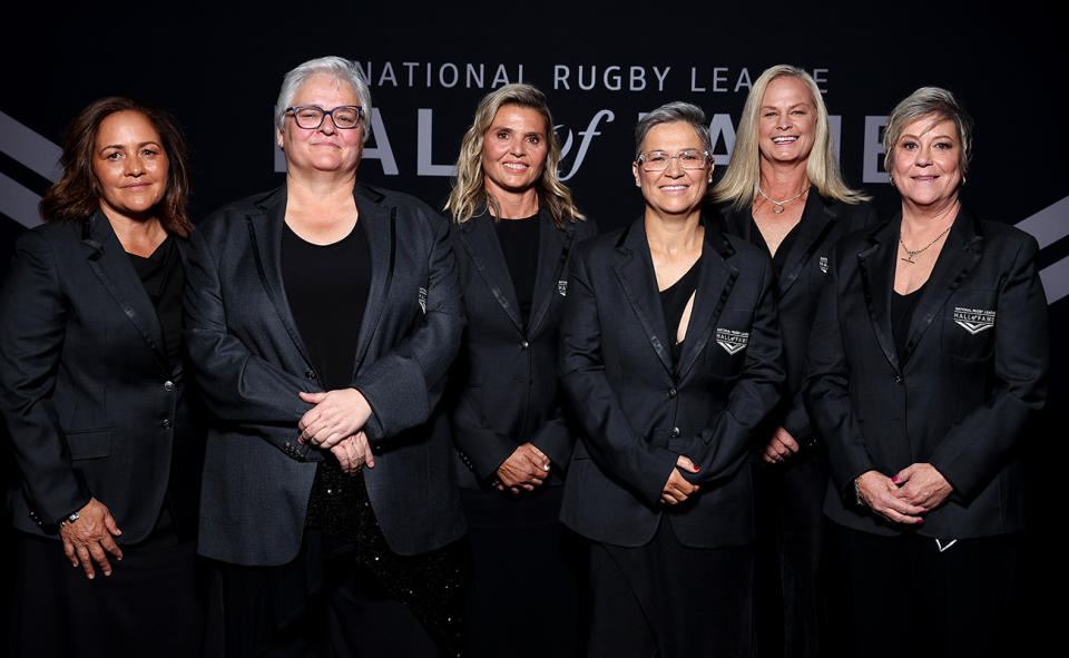 Veronica White, Katrina Fanning, Karyn Murphy, Natalie Dwyer, Tahnne Norris and Tarsha Gale at the NRL Hall of Fame.