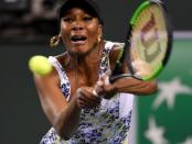 Mar 16, 2018; Indian Wells, CA, USA; Venus Williams (USA) during her semifinal match against Daria Kasatkina (not pictured) in the BNP Paribas Open at the Indian Wells Tennis Garden. Mandatory Credit: Jayne Kamin-Oncea-USA TODAY Sports