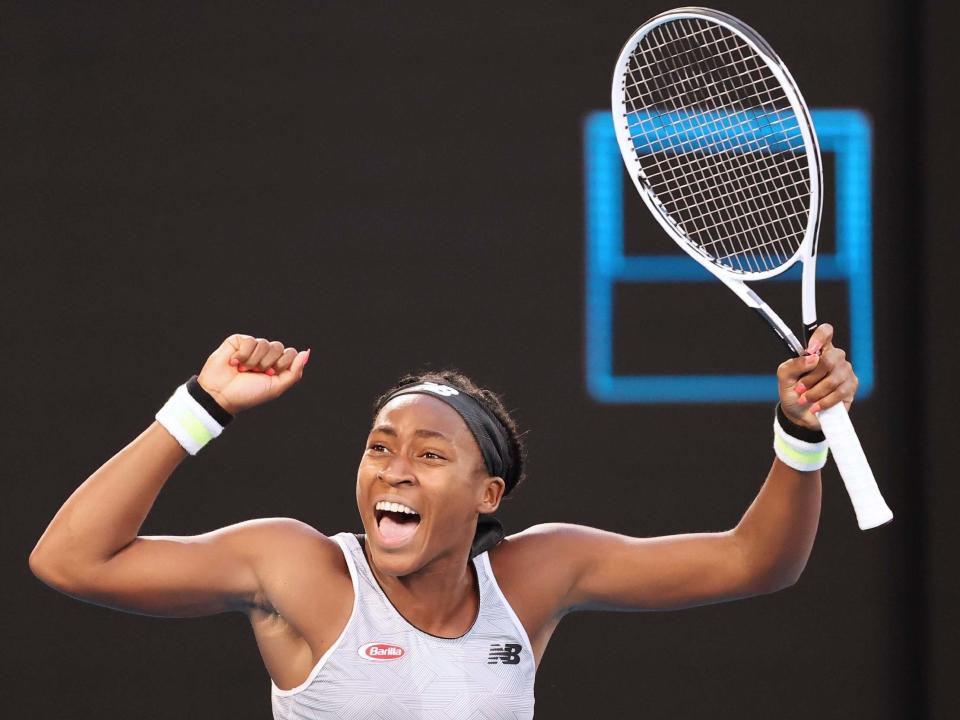 Coco Gauff celebrates her victory over Naomi Osaka: AFP