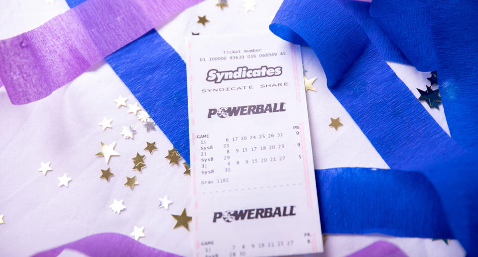 A Powerball lottery ticket.