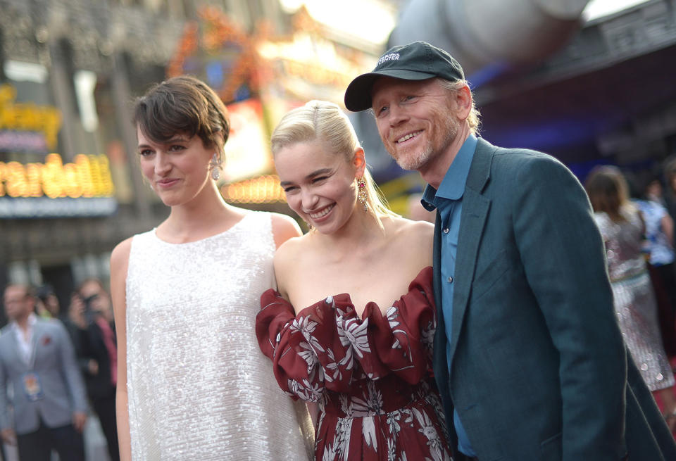<p>Phoebe Waller-Bridge, Emilia Clarke, and Ron Howard. (2018 Getty Images) </p>