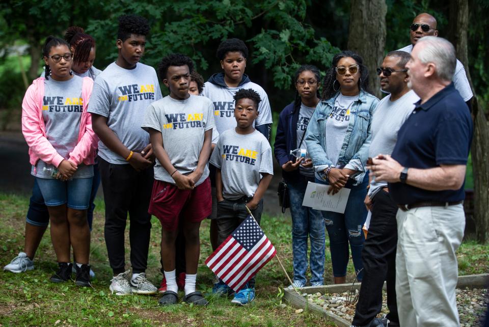 Members of ‘We are the Future’ a community based mentoring program, celebrate Juneteenth. The community comes together at the Old Beth AME Cemetery, final resting place of Black Civil War soldiers, to celebrate the Juneteenth holiday.  Freehold, NJSaturday, June 18, 2022