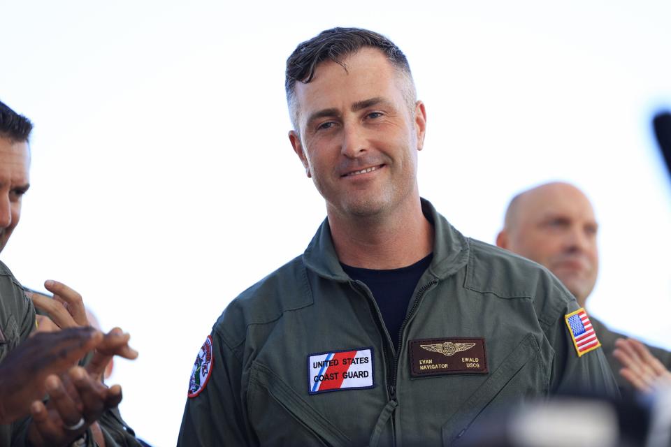 Coast Guard Chief Petty Officer Evan Ewald was navigator on a plane that found Charlie Gregory 12 miles out at sea.