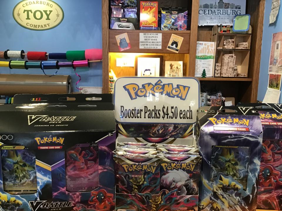 Pokemon cards are popular gifts at Cedarburg Toy Company.