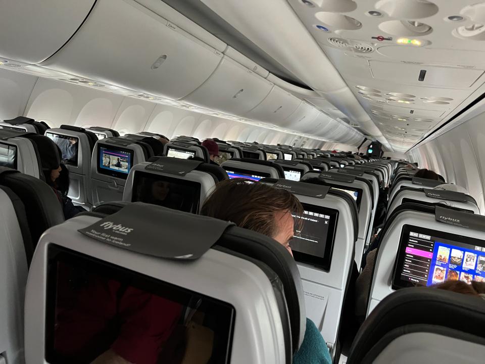 Rows of plane seats on IcelandAir.