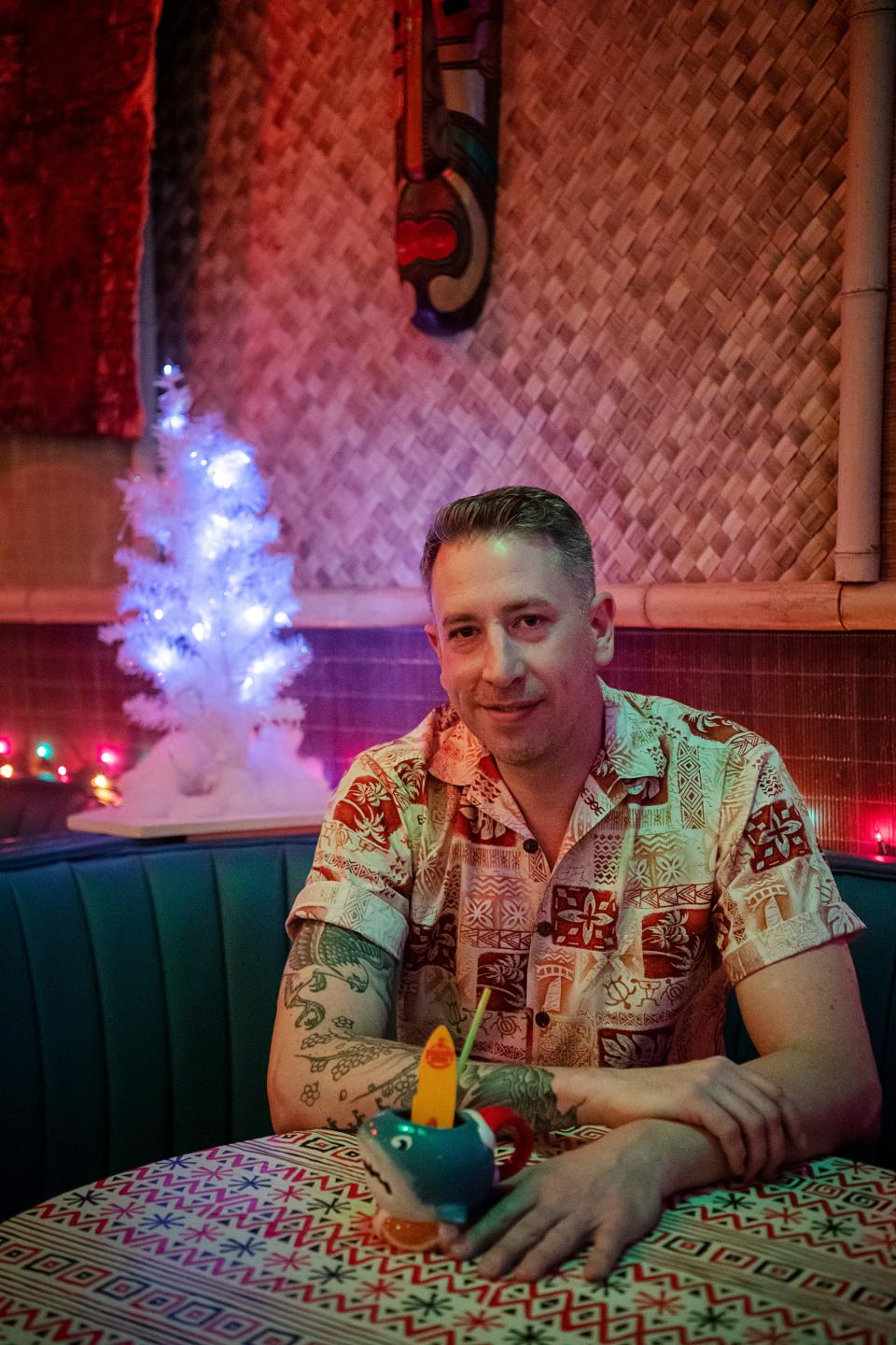 Justin Oliver, bar manager at The Tiki Easy in Asheville, November 20, 2023.
