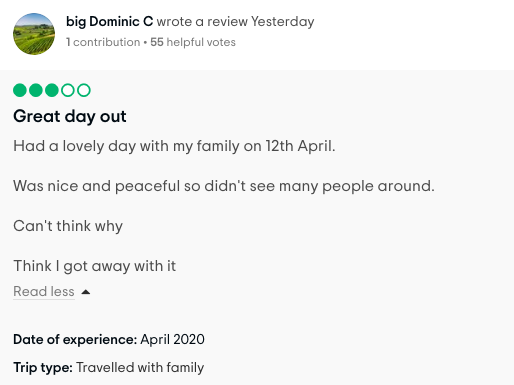 Spoof review of April trip to Barnard Castle left on Tripadvisor (Tripadvisor)