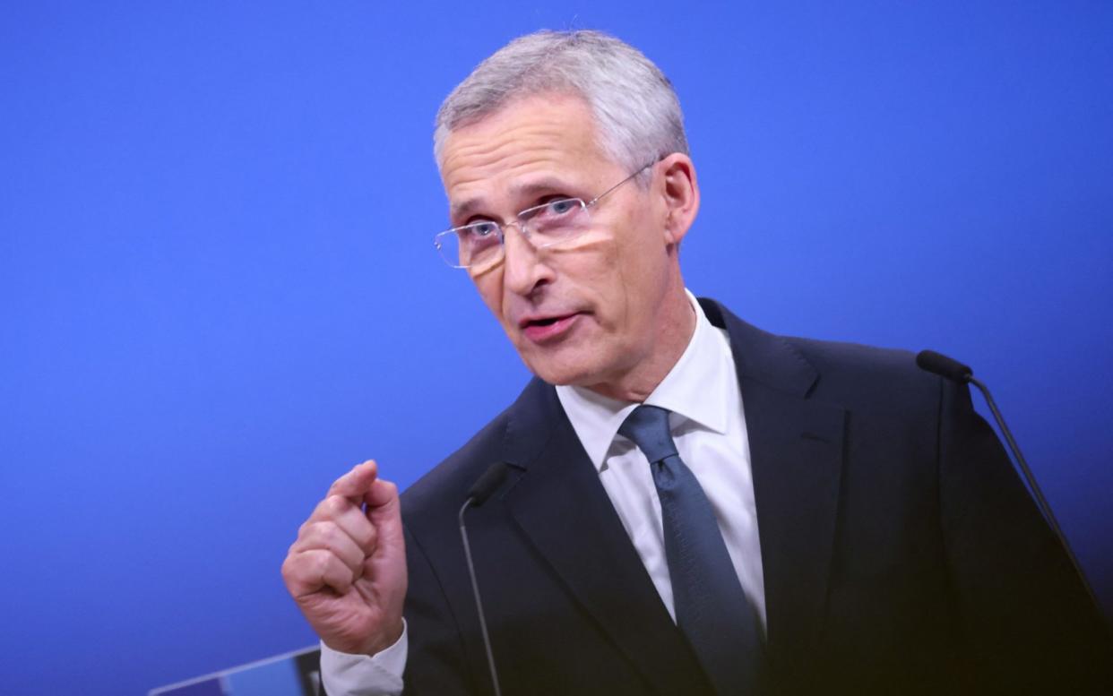 Jens Stoltenberg at a Nato press conference in Brussels