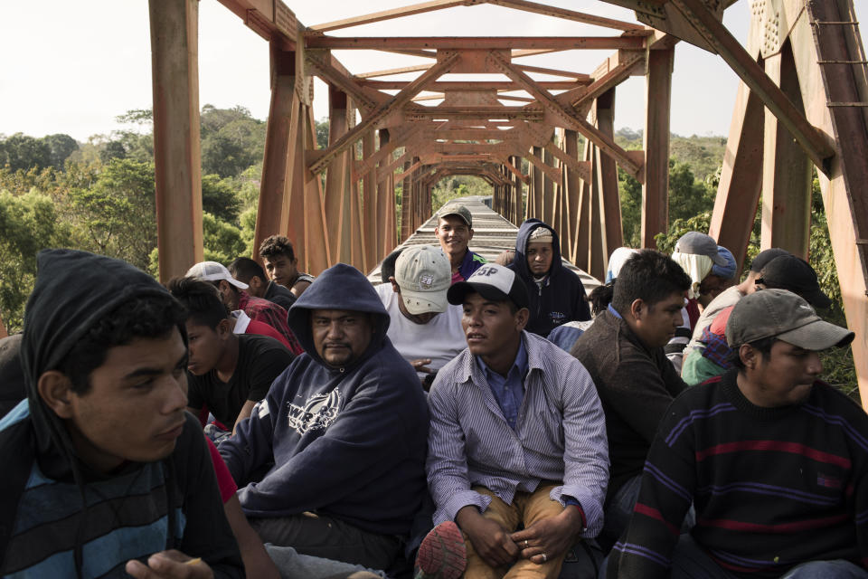 Central American migrants ride the freight train called "The Beast" in Matias Romero, Mexico, on April 1. (Photo: Jordi Ruiz Cirera/Bloomberg via Getty Images)