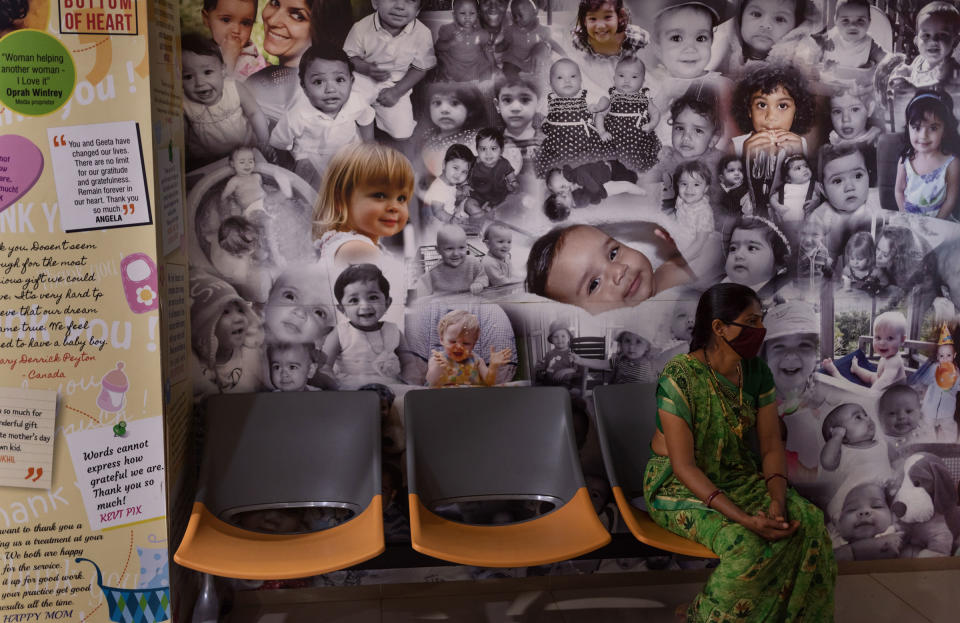 Posters of babies born through surrogacy decorate the walls of the reception area of the Akanksha Hospital.<span class="copyright">Smita Sharma for TIME</span>