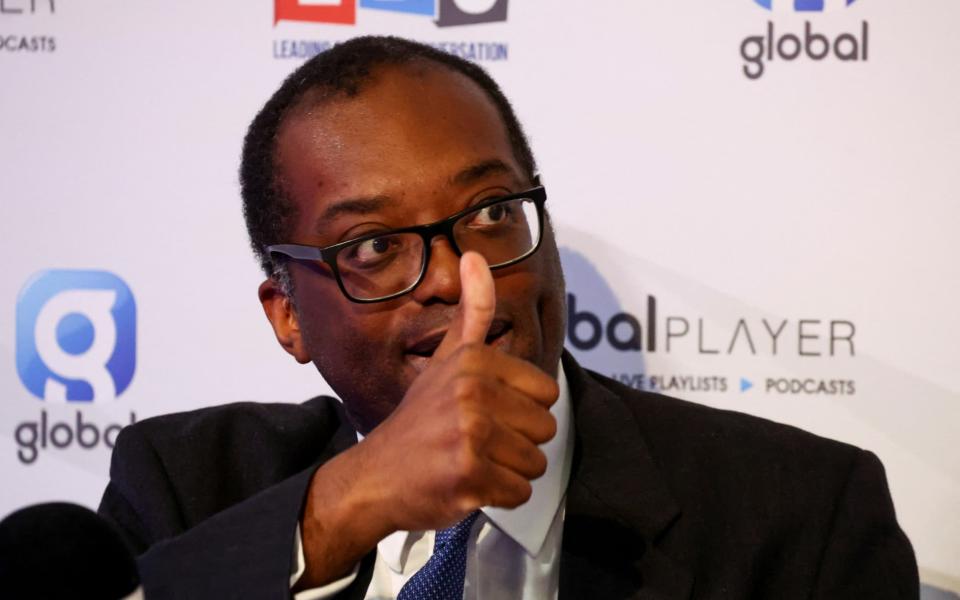 Kwasi Kwarteng, the Chancellor, is pictured during an interview with LBC Radio in Birmingham this morning  - Hannah McKay/Reuters 