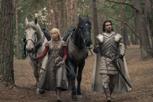 Rhaenyra (Milly Alcock) and Ser Criston Cole (Fabien Frankel) are on the hunt for a white hart in "House of the Dragon" Episode 3.