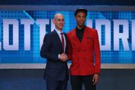 <p>NEW YORK, NY – JUNE 23: Malachi Richardson poses with Commissioner Adam Silver after being drafted 22nd overall by the Charlotte Hornets in the first round of the 2016 NBA Draft at the Barclays Center on June 23, 2016 in the Brooklyn borough of New York City. (Photo by Mike Stobe/Getty Images) </p>