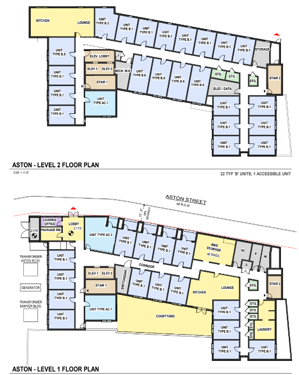 Proposed floor plans for the 231 micro-housing units planned for Aston and Sawyer streets in downtown Asheville.