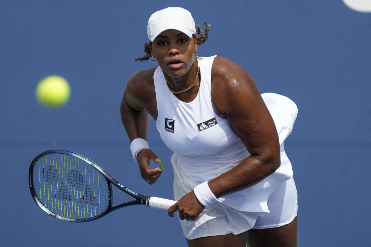 Taylor Townsend is on to the second round at the 2023 US Open. (AP Photo/John Minchillo)