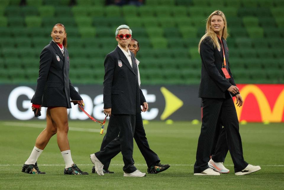 PHOTO: Megan Rapinoe of the U.S. and teammates inside the stadium before their FIFA Women's World Cup Round of 16 match against Sweden in Melbourne, Australia, August 6, 2023. (Asanka Brendon Ratnayake/Reuters)