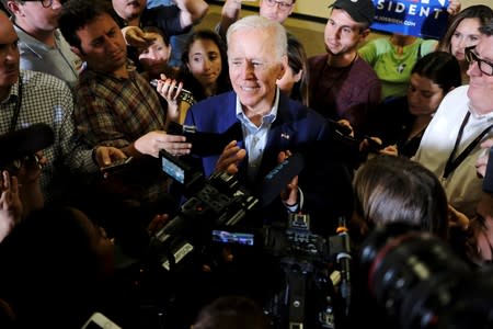 Democratic 2020 U.S. presidential candidate and former Vice President Joe Biden speaks to members of the press at an event at Iowa Wesleyan University in Mount Pleasant