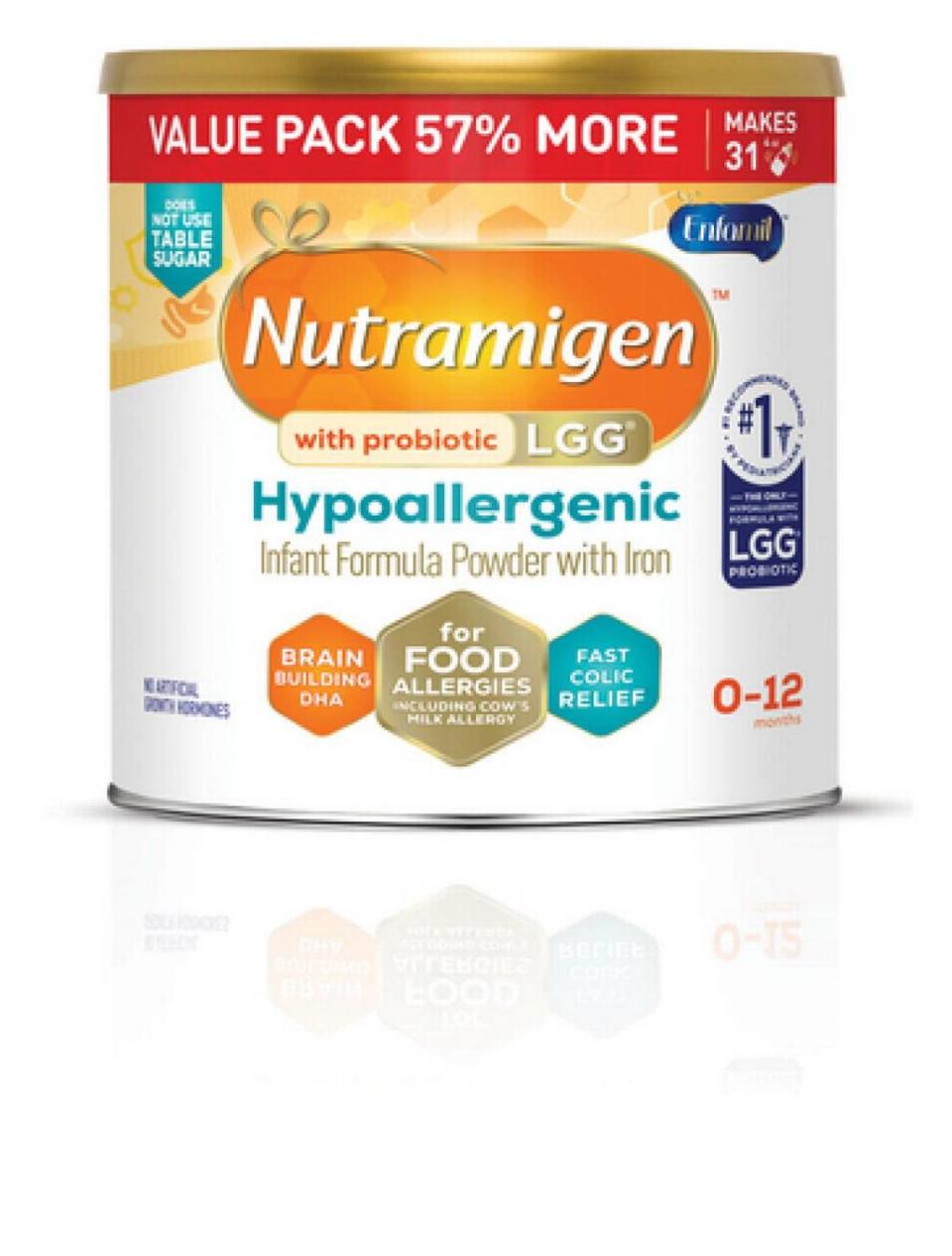 The 19.8-ounce container of Nutramigen Hypoallergenic infant formula