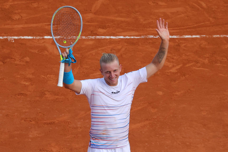 Alejandro Davidovich Fokina, pictured here celebrating after beating Novak Djokovic.