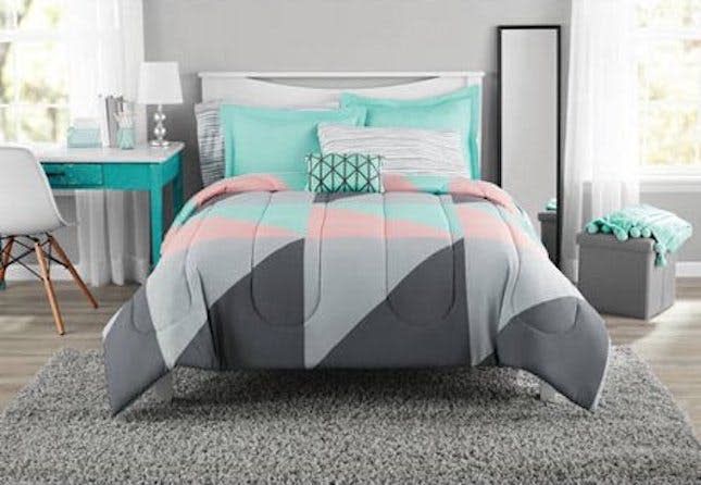 Mainstays Gray & Teal Bed in a Bag Comforter Set 