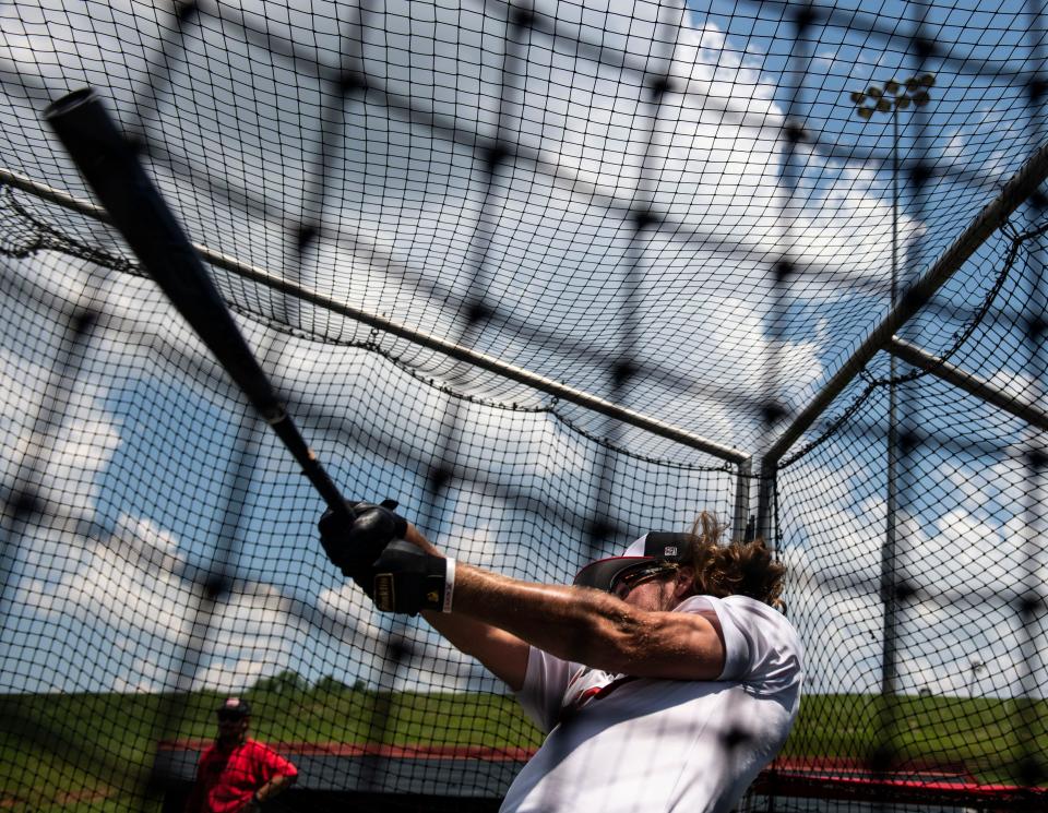 North Greenville's Jake Gerardi practices his batting at North Greenville University, in Travelers Rest, Wednesday, June 2, 2022.
