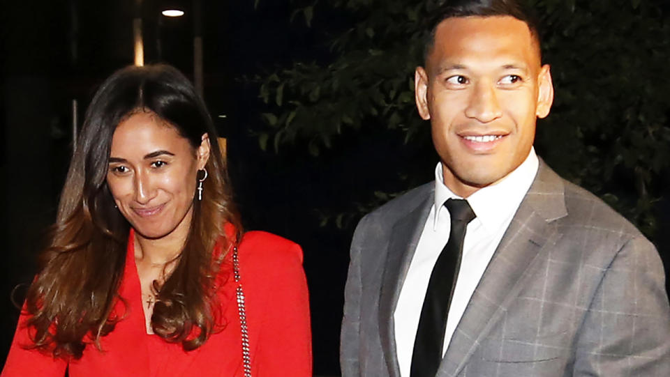 Maria and Israel Folau, pictured here leaving Federal Court after meeting with Rugby Australia.