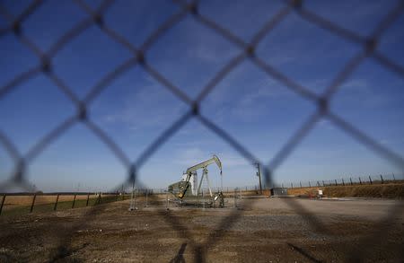 A working oil pump is seen through fencing in Niederlauterbach, May 7, 2014. REUTERS/Vincent Kessler