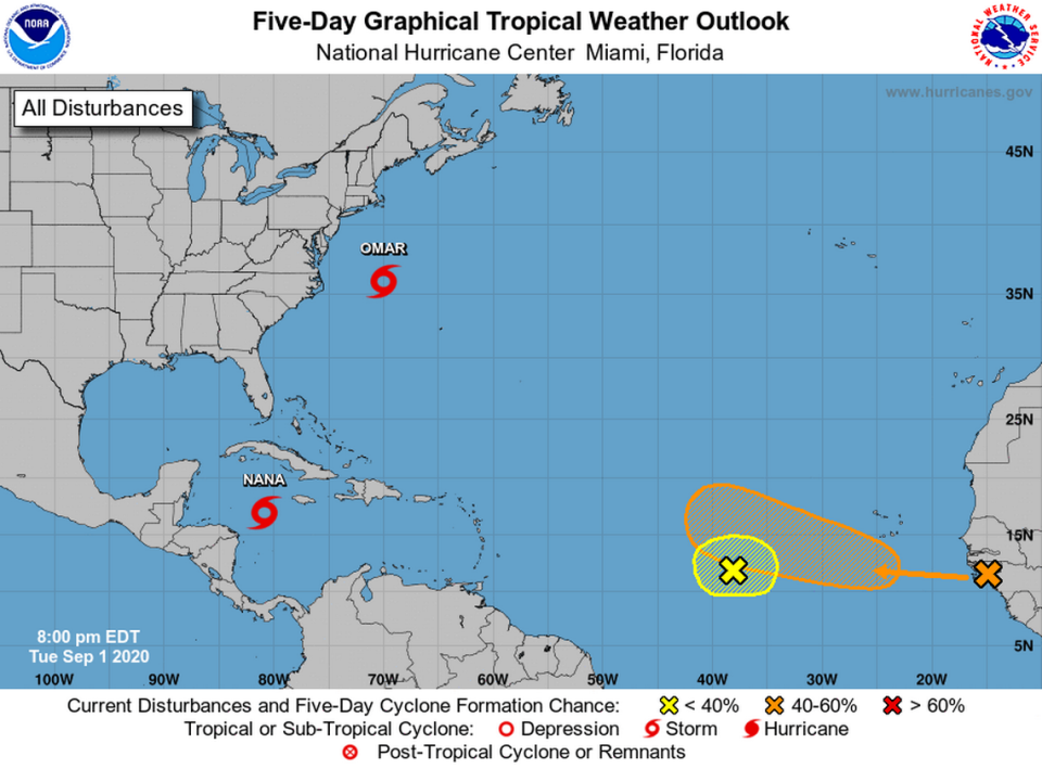 The National Hurricane Center is tracking a wave and disturbance in the Atlantic that have low chances of forming in the next two days.