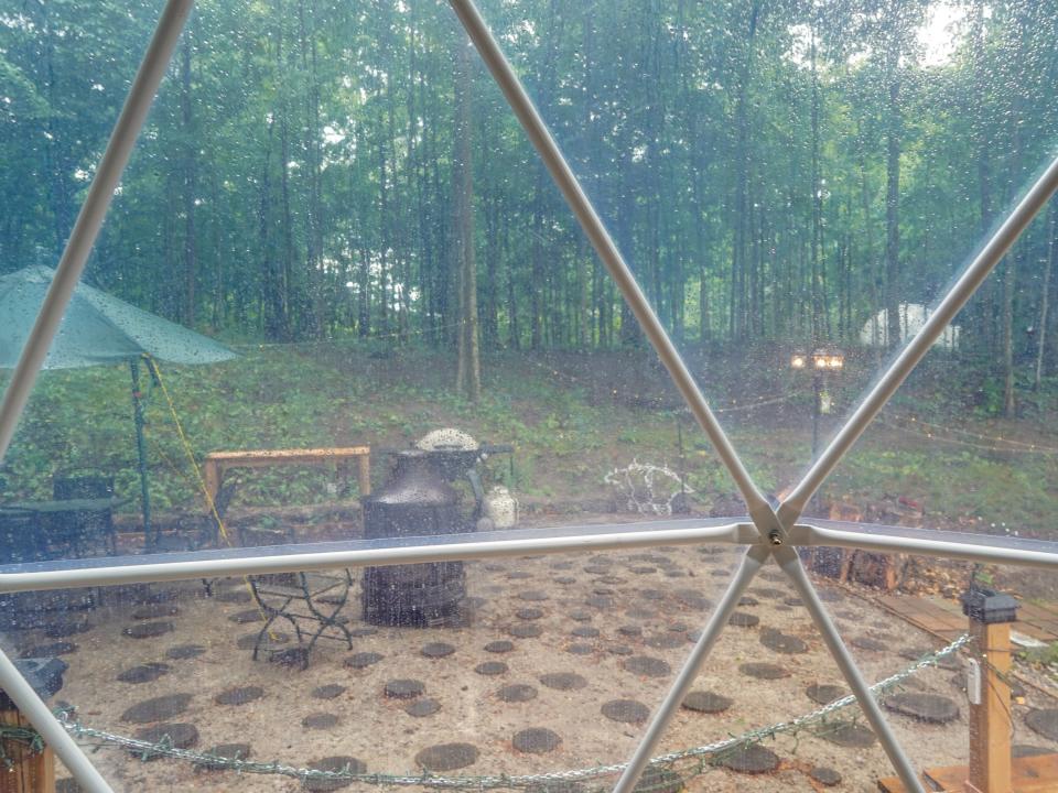 The inside of the dome with a view out the window