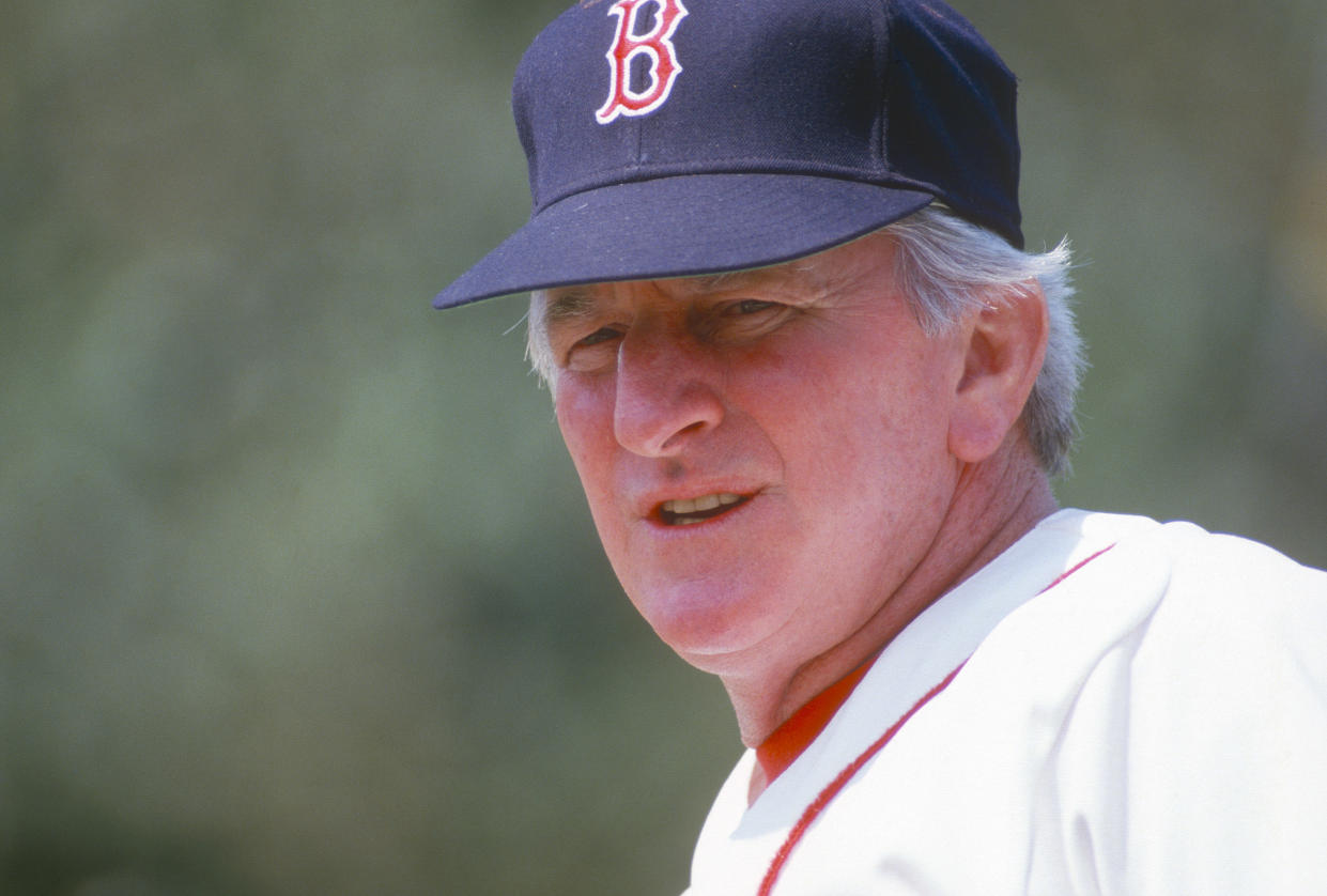 BOSTON, MA - CIRCA 1986: Manager John McNamara #1 of the Boston Red Sox looks on during an Major League Baseball game circa 1986 at Fenway Park in Boston, Massachusetts.   McNamara managed for the Red Sox from 1985-88. (Photo by Focus on Sport/Getty Images)