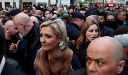 Marine Le Pen, leader of the French far-righ Front National (FN) party, attends a gathering, organised by the CRIF Jewish organisation, in memory of Mireille Knoll, in Paris, France, March 28, 2018. REUTERS/Gonzalo Fuentes