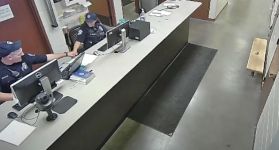 Loveland Police Department Officers Austin Hopp and Daria Jalali share a fist bump.