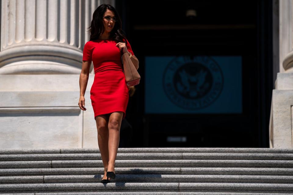 Lauren Boebert walks down the steps of the House Of Representatives at the U.S. Capitol on June 14, 2024 in Washington, DC — before heading to Colorado for some last-minute campaigning (Getty Images)