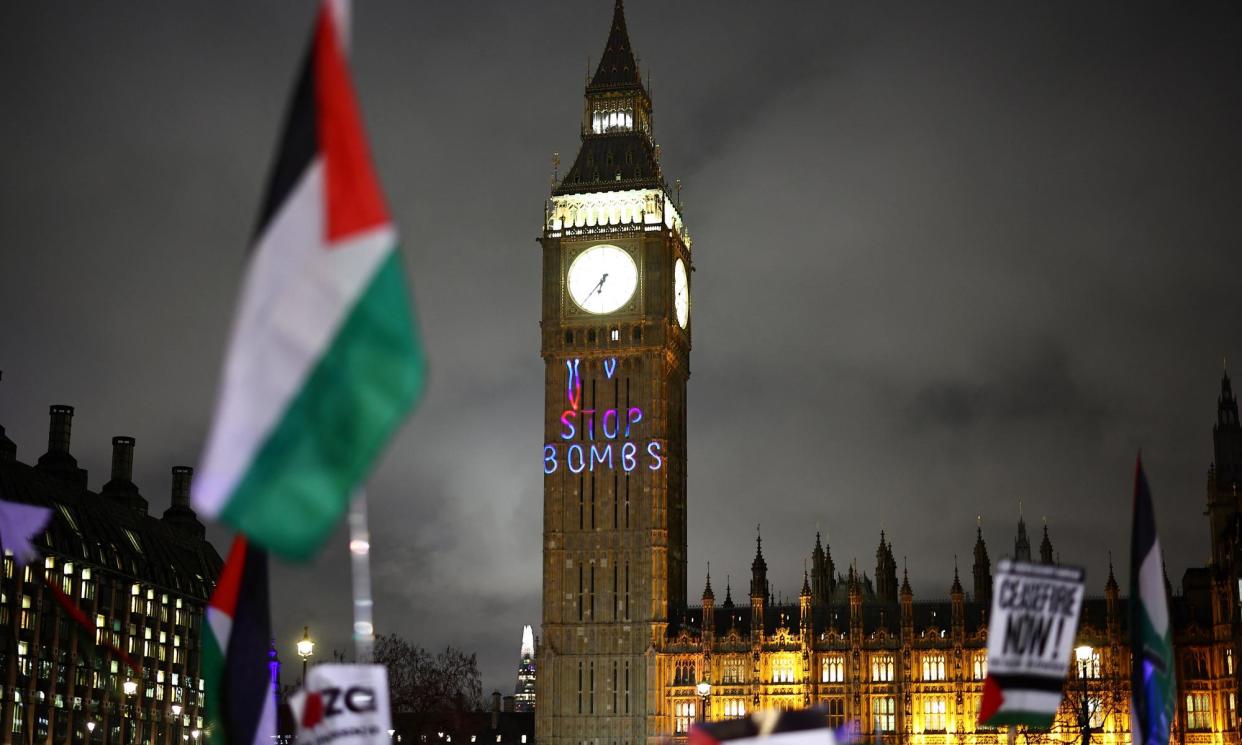 <span>A pro-Palestinian demonstration in Parliament Square on 21 February, as an opposition day motion in the House of Commons called for an immediate ceasefire in Gaza. </span><span>Photograph: Henry Nicholls/AFP/Getty Images</span>