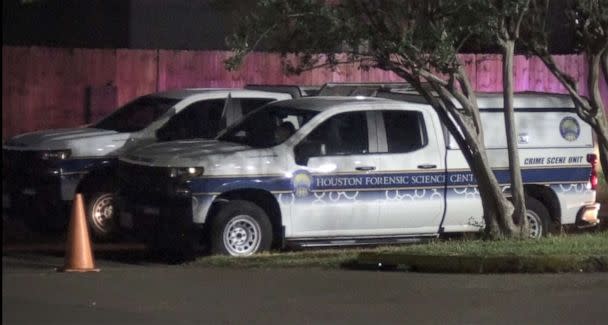 PHOTO: Police respond to the scene of a reported driveby shooting which left a 5 year old dead and an 8 year old injured in the Greenspoint area of Houston, July 3, 2022. (Metro Video Services via KTRK)