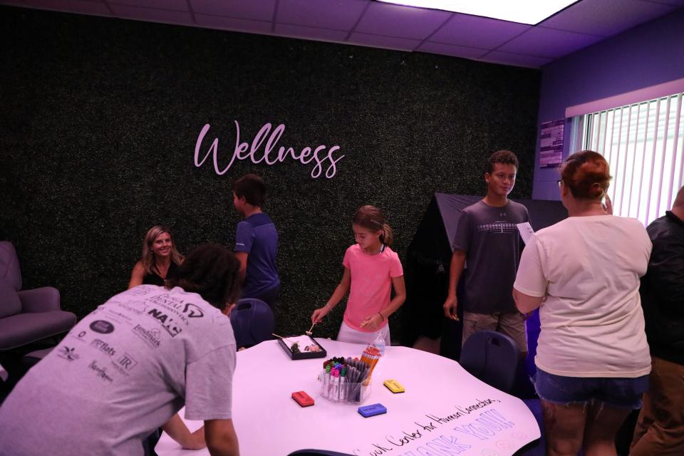 Children and visitors explore the new calm room at Fort Clarke Middle School in Gainesville, Florida on August 8, 2023.