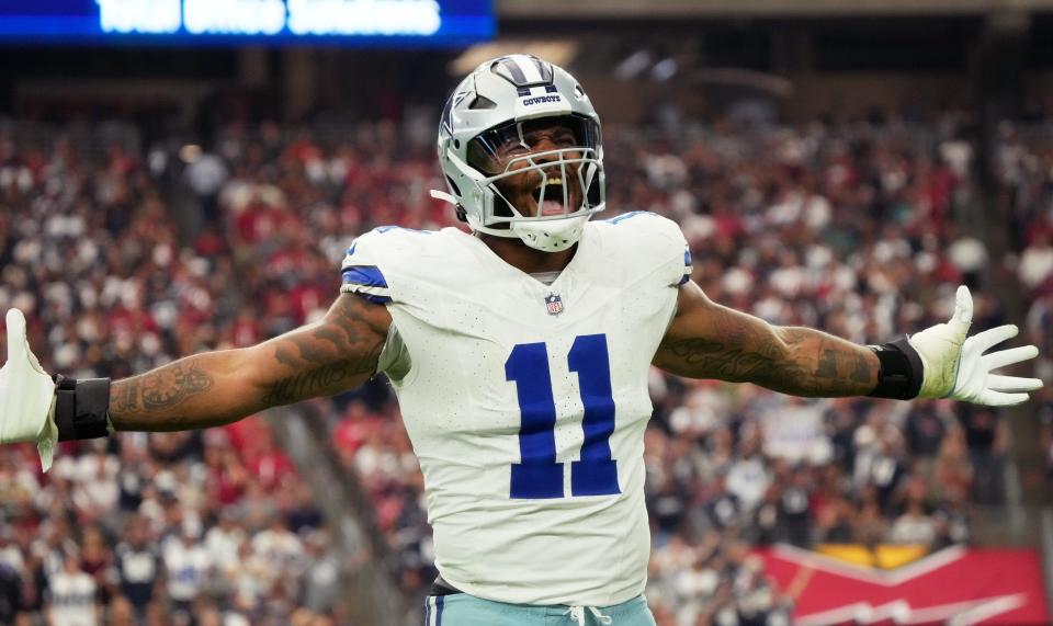 Dallas Cowboys linebacker Micah Parsons (11) celebrates his sack against the Arizona Cardinals at State Farm Stadium in Glendale on Set. 24, 2023. Joe Rondone/The Republic / USA TODAY NETWORK / USA TODAY NETWORK