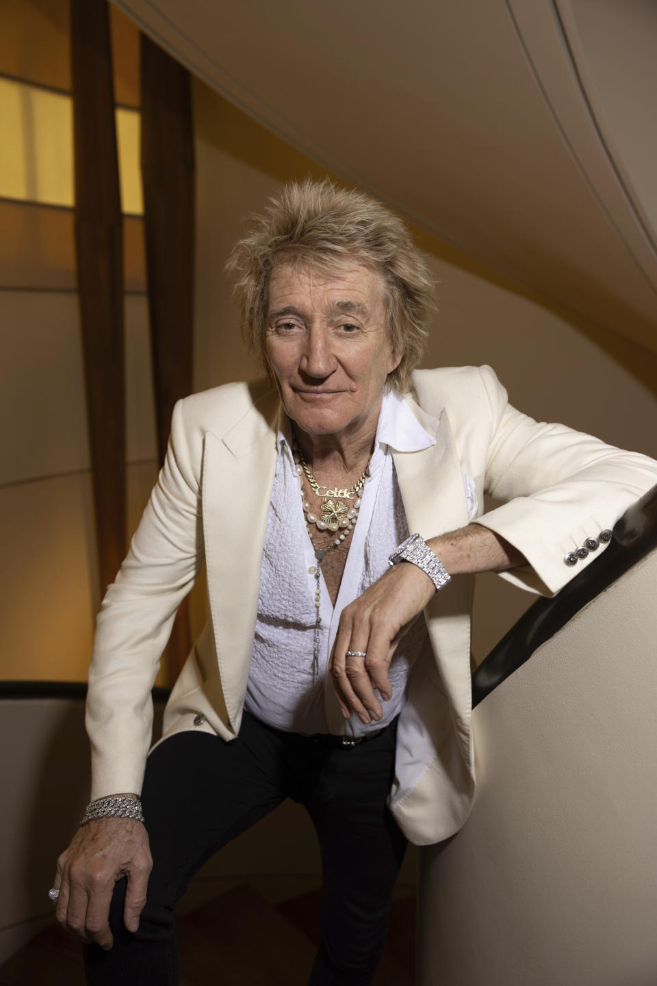 Rod Stewart poses for a portrait on Tuesday, Feb. 7, 2024, in New York. (Photo by Matt Licari/Invision/AP)