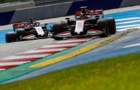 Haas F1's Danish driver Kevin Magnussen steers his car ahead of Haas F1's French driver Romain Grosjeanduring the Formula One Styrian Grand Prix race on July 12, 2020 in Spielberg, Austria. (Photo by Darko Bandic / POOL / AFP) (Photo by DARKO BANDIC/POOL/AFP via Getty Images)