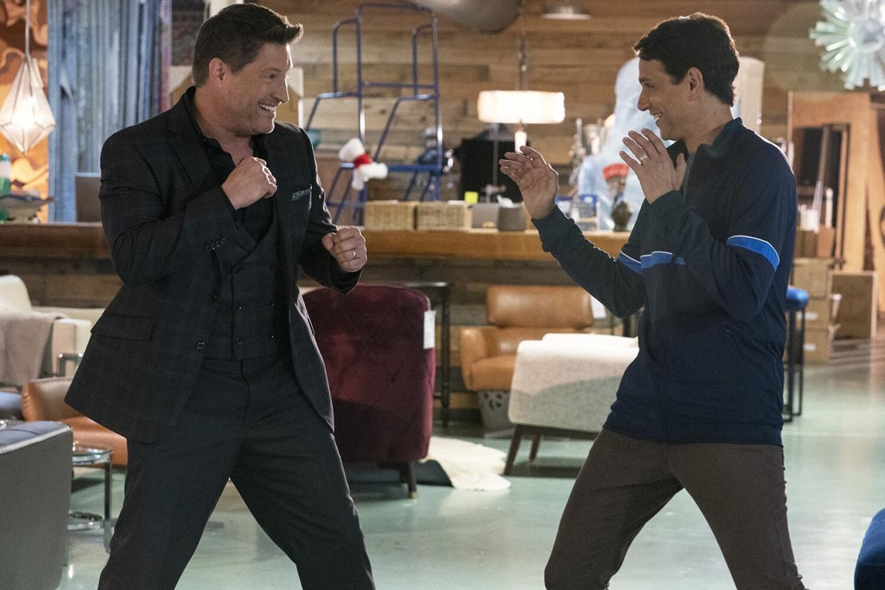 Cobra Kai. (L to R) Sean Kanan as Mike Barnes, Ralph Macchio as Daniel LaRusso in episode 503 of Cobra Kai. Cr. Curtis Bonds Baker/Netflix © 2022