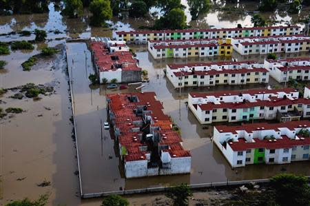 An aerial view of a flooded neighbourhood is seen in Acapulco September 17, 2013. REUTERS/Stringer