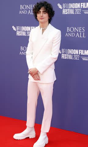 <p>Neil Mockford/FilmMagic</p> Timothee Chalamet a attends the "Bones & All" premiere during the 66th BFI London Film Festival on October 08, 2022.